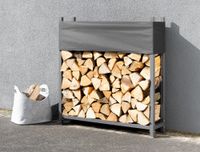 Brennholzregal mit Abdeckung aus Metall, ca. 113 x 25 x 115 cm - Schwarz