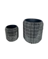 2er-Set Blumentopf aus Stahl mit Kunststofftopf - Schwarz/Grau