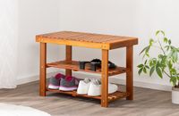 2 in 1 Schuhregal und Sitzbank aus Akazienholz, ca. 70 x 33 x 46 cm - Braun