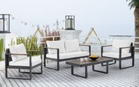 12tlg. Gartenmöbel Lounge-Set mit Sofa & Coffee Table aus Aluminium - Schwarz mit Teakholz