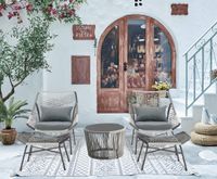 5tlg. Garten Set HGS56-DGR weißes und schwarzes Rattan mit Sitzkissen in dunkelgrau