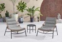 3tlg. Rattan Gartenset mit Sitzkissen HGS52-GRA, grau