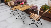 3tlg. Bistro Outdoor-Klappstuhl-Set, 2-Sitzer mit 4 Streben aus Akazienholz 