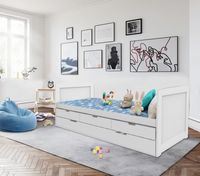 Funktionsbett ausziehbares Bett & 3 Schubladen, ca. 90 x 200 cm - Weiß