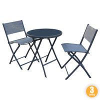 3tlg. Bistroset mit klappbaren Stühlen und Glastisch - Anthrazitgrau