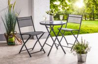 3tlg. Bistroset mit klappbaren Stühlen und Glastisch - Anthrazitgrau