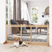 Hunde Absperrgitter aus Holz, Ausziehbares Türschutzgitter, Hundegitter