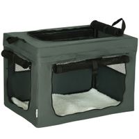 Hundetasche Hundebox mit Meshfenster, Katzentransportbox mit Kissen, Grau
