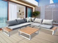 14tlg. Loungeset aus Aluminium inkl. Auflagen HGS64-HGR hellgrau mit Holzoptik