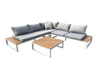 14tlg. Loungeset aus Aluminium inkl. Auflagen HGS64-HGR hellgrau mit Holzoptik