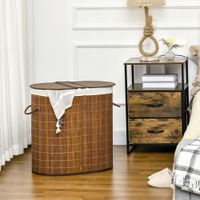 Wäschekorb Wäschebox 100L Wäschesammler mit Deckel, 2 Wäschesäcken, Braun