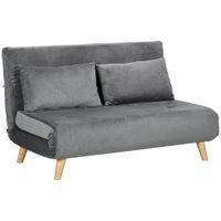 Schlafsofa 2-Sitzer Sofa mit Bettfunktion, Klappsofa mit Kissen, Grau