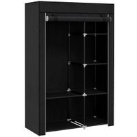 Kleiderschrank Stoffschrank mit 2 Kleiderstangen, 6 Fächern, Schwarz