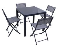 5tlg. Balkonset aus Aluminium mit 4 Stühlen & 1 Glastisch, klappbar - Anthrazitgrau