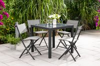 5tlg. Balkonset aus Aluminium mit 4 Stühlen & 1 Glastisch, klappbar - Anthrazitgrau