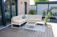 Ecklounge mit Tisch und Ablagetisch "Lima" - Weiß/Grau