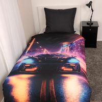 Neon Car Bettwäsche Größe 80x80 + 135x200 cm