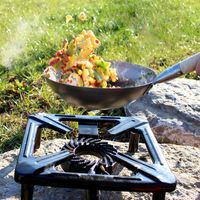 Hockerkocher-Set (klein) mit Zündsicherung mit Stahl-Wok Ø 30 cm