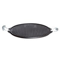 Gusseisen-Grillplatte Light mit Edelstahl-Griffen 38 cm rund schwarz