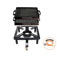 Hockerkocher mit Gussgrillplatte 32x32 cm - ideal für Camping und Profiköche
