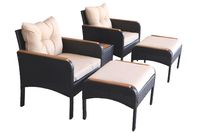 Gartenmöbelset Rattan-Möbelset Gartenstuhl mit Hocker 5tlg. mit Armlehne aus Akazienholz - beige 