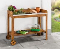 Pflanztisch aus Akazienholz mit Zinkplatte, ca. 111 x 49 x 91 cm - Braun 