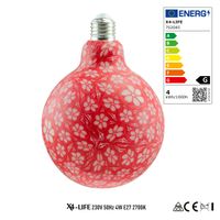 LED-Porzellankugel mit E27-Fassung und Blumenmuster in Rot G125 4W