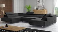 Wohnlandschaft Monaco in U Form mit Ottomane und Bettkasten, ca. 342 x 202 x 77-99 cm - Schwarz