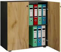 Büroschrank Bücher Ordner Aktenschrank "Lona" 2-fach Drehtüren Anthrazit/Honig-Eiche