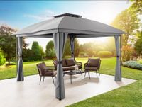 Doppeldach-Pavillon mit Klappe und Seitenwänden aus stabiler Stahl und Polyester Konstruktion 3,30 x 3,30 m