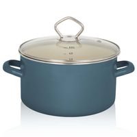 Emaillierter Fleischtopf Petrol mit Glasdeckel, 24 cm