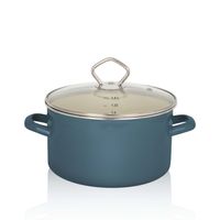 Emaillierter Fleischtopf Petrol mit Glasdeckel, 16 cm