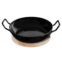 Emaillierte Schlemmerpfanne mit Holzteller, 24 cm