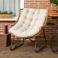 Rattansessel, Gartensessel mit dickem Sitzkissen Rattanstuhl bis 120 kg