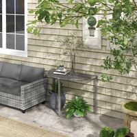 Balkontisch Beistelltisch halbrund Polyrattan+Metall Grau 100x50x74 cm