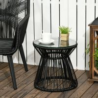 Ratten Beistelltisch, Runder Kaffeetisch mit Hohltrommel-Design Metall
