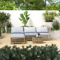 Rattan Gartenmöbel-Set, 5-tlg. Balkonmöbel Set Sitzgarnitur mit Kissen