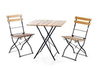 3tlg. Bistro Outdoor-Klappstuhl-Set, 2-Sitzer ohne Armlehne aus Akazienholz 