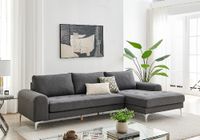 Modernes Ecksofa mit gepolsterte Kissen, ca. 285 x 152/93 x 88 cm - Grau