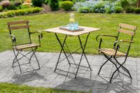 3tlg. Bistro Outdoor-Klappstuhl-Set, 2-Sitzer mit 2 Streben aus Akazienholz 