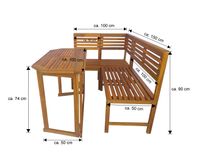 Balkontisch mit Eckbank, ca. 100 x 150 x 90 cm - Braun