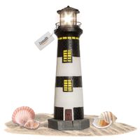 Lemodo Gartendeko Leuchtturm mit Solar schwarz/weiß, handbemalte Gartenfigur 83 cm hoch