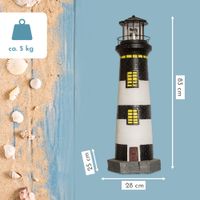 Lemodo Gartendeko Leuchtturm mit Solar schwarz/weiß, handbemalte Gartenfigur 83 cm hoch