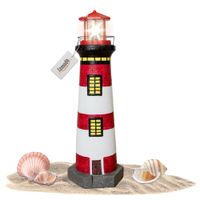 Lemodo Gartendeko Leuchtturm mit Solar rot/weiß, handbemalte Gartenfigur ca. 83 cm 