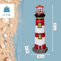 Lemodo Gartendeko Leuchtturm mit Solar rot/weiß, handbemalte Gartenfigur ca. 83 cm 