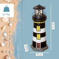 Gartendeko Leuchtturm mit Solar schwarz/weiß, handbemalte Gartenfigur 37 cm hoch