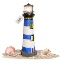 Lemodo Gartendeko Leuchtturm mit Solar blau/weiß, handbemalte Gartenfigur 83 cm hoch