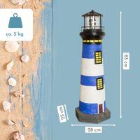 Lemodo Gartendeko Leuchtturm mit Solar blau/weiß, handbemalte Gartenfigur 83 cm hoch