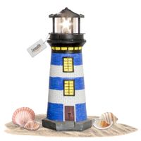 Lemodo Gartendeko Leuchtturm mit Solar blau/weiß, handbemalte Gartenfigur 37 cm hoch