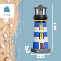 Lemodo Gartendeko Leuchtturm mit Solar blau/weiß, handbemalte Gartenfigur 37 cm hoch